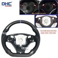 Volant en fibre de carbone véritable pour BMW M3 328i 335i SSG 135i DCT E92 E93 E90, en stock aux États-Unis, avec ligne tricolore