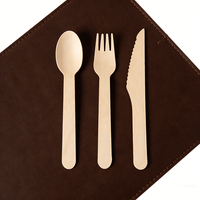 Ensemble de couverts en bois biodégradable jetables, cuillères, fourchettes, couteaux, fourchette, couteau et cuillère en bois