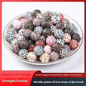 Fábrica nueva 15mm 3D transferencia de agua leopardo diamante patrón silicona cuentas diamantes de imitación joyería pulsera cuentas venta al por mayor suelta - Product Image 2