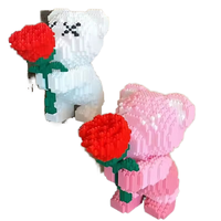 Adorable ours en peluche rose moderne en plastique, motif animal de dessin animé, fleur, cadeau éducatif pour anniversaire, couple, décoration de bureau