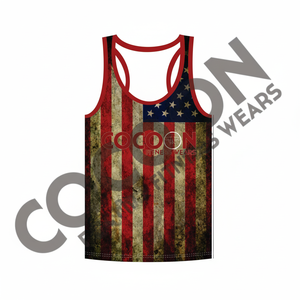 OEM sublimado al por mayor barato Fitness & Yoga desgaste hombres sublimación camiseta sin mangas desgastado bandera americana ilustraciones - Product Image 1
