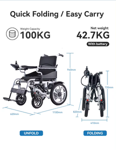 Sedia a rotelle elettrica alta per adulti con schienale alto e borsa laterale a mano e sedia a rotelle in acciaio pieghevole a doppio freno - Product Image 3