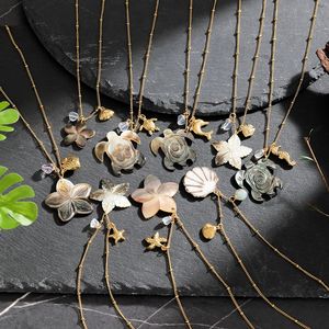 天然アワビシェルタートルフラワーペンダントネックレス18Kゴールドステンレス製イルカ貝殻 - Product Image 1