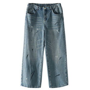 Jeans d'impression de dessins animés à la mode avec LOGO personnalisé pour femmes Nouveau <span class=keywords><strong>pantalon</strong></span> droit ample et décontracté à taille haute pour l'automne - Product Image 1