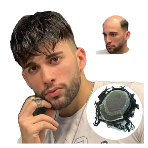 Peluca de Cabello Humano Virgen 100% Natural, Negra, Ondulada, de 6 Pulgadas, para Hombre, con Base de Encaje y PU, Cabello Indio - Product Image 1