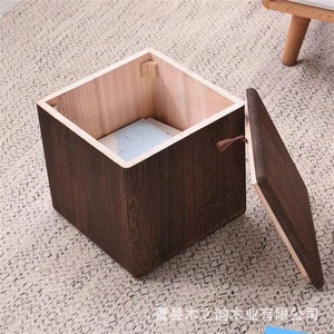 Wooden <b>Storage</b> <b>Stool</b> Square Home Living Room Ottoman Natural Wood Color Retro Design Multi Functional Furniture - Product Image 1
