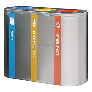 Poubelle en acier inoxydable à 3 compartiments, 60L, poubelle de recyclage pour usage intérieur et extérieur, pour bureau, aéroport, poubelle publique - Product Image 1
