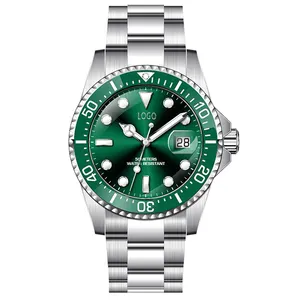Oem jam tangan besi tahan karat bercahaya Fashion tampilan tanggal otomatis pemasok jam tangan Logo kustom mewah untuk pria