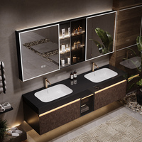 Ensemble de meuble de salle de bain avec lavabo intégré en céramique sans joint de style hôtel, double vasque, miroir intelligent anti-buée, étanche
