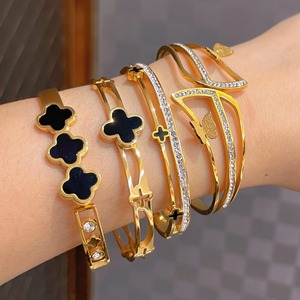 Wholesale Stainless Steel Open <b>Bracelet</b> Jewelry Lucky Gold Four Leaf Clover Bangle <b>Cuff</b> <b>Bracelet</b> for Women and Girls - Product Image 5