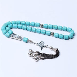 Vendita calda sintetico blu turchese pietra 8*10mm 33 perline Tasbeeh Subha Misbaha islamico Tasbih perline di preghiera musulmana Allah <span class=keywords><strong>rosario</strong></span> - Product Image 1