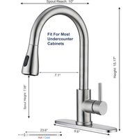 Robinet de cuisine monocommande 4 fonctions en acier inoxydable avec douchette extractible et bras pivotant pour évier