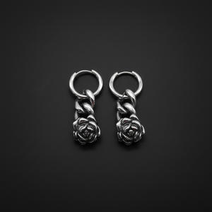 Aros tipo huggie personalizados para hombre, de acero inoxidable 316L, hipoalergénicos, con dije de rosa, cadena cubana, estilo vintage, punk, gótico, para hombre. - Product Image 1