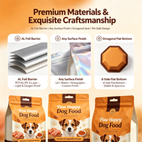 Sachet alimentaire pour animaux de compagnie imprimé sur mesure, à huit soudures latérales, fond plat, avec fermeture éclair et trou Euro, pour boîte de nourriture pour chien, vente en gros