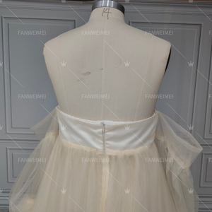 Abito Premaman <span class=keywords><strong>Lungo</strong></span> in <span class=keywords><strong>Tulle</strong></span> di Alta Qualità <span class=keywords><strong>con</strong></span> Pancia Scoperta, Spalle Scoperte e Maniche Corte a Sbuffo per Servizi Fotografici - Product Image 4