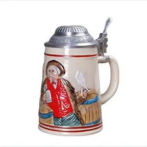 0.6L Metal Pewter Lid Stein Germany Oktoberfest Tankard with Eagle for Water and Tea Horn Coffee Mug Drinking Glass