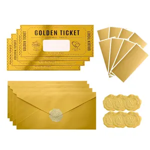 Custom Gold Envelope Set Surprise Gift Reveal Golden Ticket Promotional Activity For Food Cinema Voucher Raffle