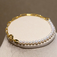 Bracelet tendance en argent S925 plaqué or 18 carats avec perles d'eau douce blanches filetées, cadeau de fête de Noël