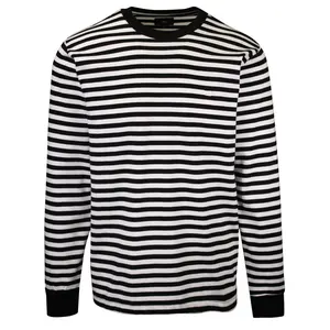 High Quality Striped Long Sleeve Embroidered Custom Print Color 100% Cotton Men's T-Shirt