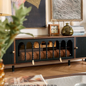 Soporte de TV de madera maciza de estilo francés con gabinete de almacenamiento para sala de estar, madera de fresno, 200x40x54cm - Product Image 3