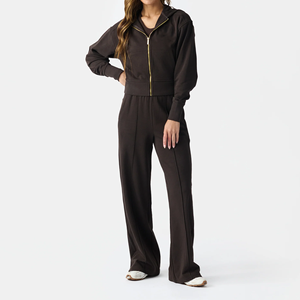 Custom <strong>Women's</strong> Crop Knitted Zip up <strong>Snuggle</strong> <strong>Hoodie</strong> Blanket <strong>Women</strong> Sweatsuits Two Piece OEM Comfors Stylish Flexible Zipper Hoodies - Product Image 2