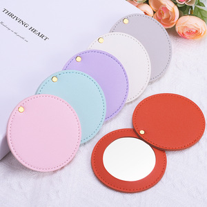 Portable PU Cosmetic Folding Pocket Compact Handheld Mirror Round Small Makeup Pocket Mirror