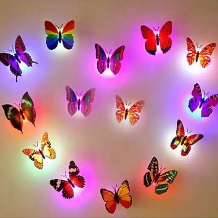 3D kreatif warna-warni bercahaya kupu-kupu aksesori rumah dekorasi dinding kamar anak-anak LED bercahaya lampu malam LED kupu-kupu