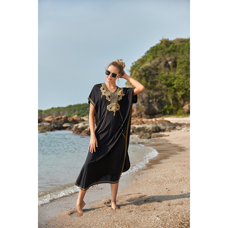 Shop Our New Style Black Embroidered Beach Dress - Kaftan Shop Our New Style Black Embroidered Beach Dress - Kaftan