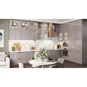 Contemporary Particle Board Lacquer Durable Interior Simple Design Foshan Full Set Apartment Kitchen Cabinet For Villa