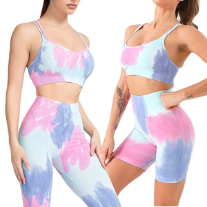 Pour <span class=keywords><strong>Amazon</strong></span> femmes sans couture tricoté cravate-teinture Yoga porter taille haute Fitness pantalon gilet soutien-gorge-grande taille léger pour l'extérieur - Product Image 6