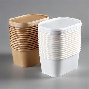 Bol en papier kraft rectangulaire jetable écologique 500ml/650ml/750ml/1000ml, anti-fuite, qualité alimentaire, pour sushi, salade, à emporter - Product Image 3