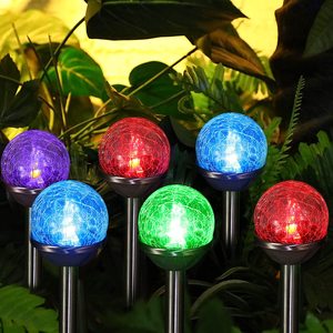 Solar Garden Lights <b>Led</b> Crackled Glass <b>Ball</b> Stake Lights Water Resistant Outdoor Patio Decor - Product Image 1