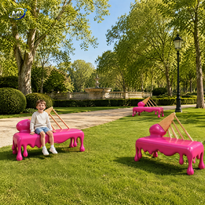 Modern Sculptural Patio <b>Bench</b> Outdoor Leisure <b>Bench</b> Pink Commercial Public Seating - Product Image 2