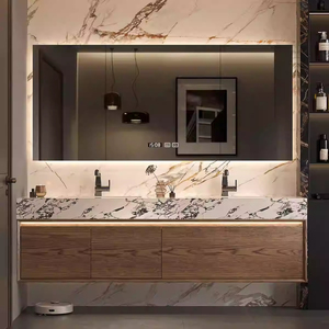 ตู้กระจกเก็บของอัจฉริยะสีไม้โมเดิร์น พร้อมหน้าจอแสดงเวลา ท็อปสีขาว แบบแขวนผนัง ฟังก์ชั่นไล่ฝ้า วัสดุไม้โอ๊ค - Product Image 2