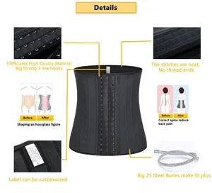 Entraîneur de taille pour femmes Corset en latex Cincher Body Shaper Ceinture Trimmer avec 25 os en acier