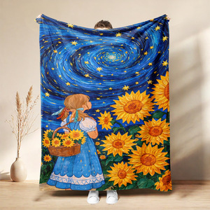 Couverture en flanelle motif tournesols et nuit étoilée, couverture de sieste, lavable en machine, résistante à la décoloration, pour la chaleur hivernale, impression personnalisée - Product Image 5