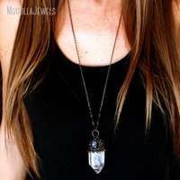 Collier pendentif hexagonal en pierres précieuses fait main, style gothique sorcière, protection énergétique spirituelle, amulette, bijoux NM43244