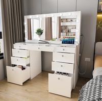 Coiffeuse moderne avec miroir LED et panneau en bois, plateau en verre, pour appartement, chambre, hôtel