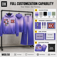 Tuta Sportiva Personalizzata Viola Sbiadito al Sole 360gsm, con Patch Collegiale Sfumato e Pantaloni Larghi, Set Due Pezzi Streetwear OEM ODM