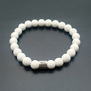 Bracelet Vintage en Agate de Lave Blanche de 8mm Prix Usine 12 Zodiaque <span class=keywords><strong>Horoscope</strong></span> Perles Brillantes Bracelet pour Femmes Hommes Signe Étoile Cadeau Extensible - Product Image 1