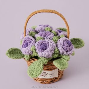 Multihead Roses Potted <b>Small</b> Knitted Flower <b>Basket</b> Colorful Handmade Crochet Rose <b>Basket</b> - Product Image 4