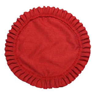 Factory Wholesale Woven Modern Faux Burlap Solid Dark <b>Red</b> 15inch Round <b>Placemat</b> with Ruffled Edge for Home Use - Product Image 2