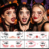 Autocollants de tatouage temporaire pour le visage, OEM ODM personnalisés, effet sanglant, cicatrice de zombie, toile d'araignée, imperméables, effrayants, non toxiques, pour fête d'Halloween