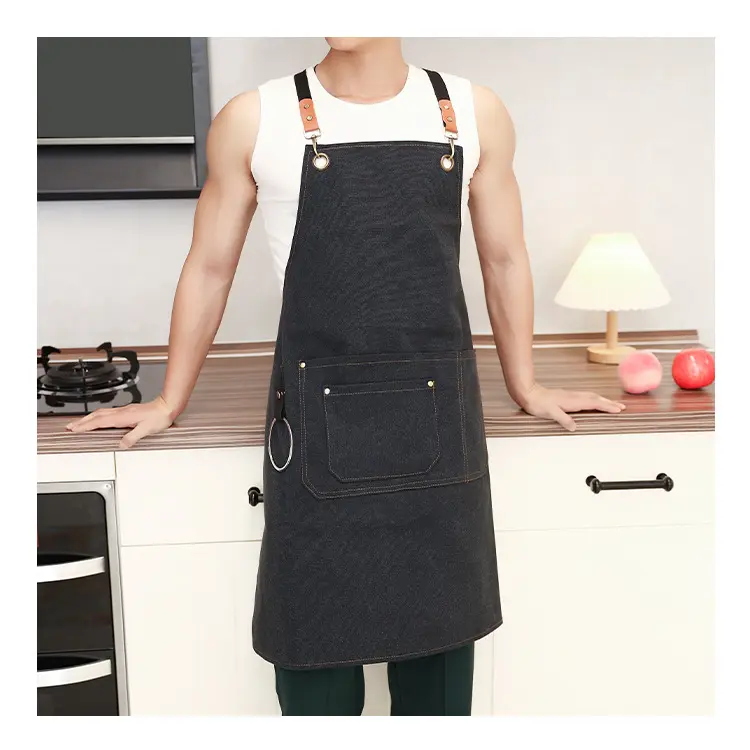 Beige Colour Cooking Adjustable Apron Made With 100% Linen Fabric.