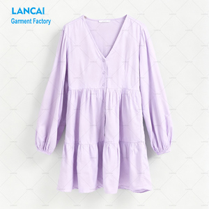Vestidos Mini de Verano para Mujer, Manga Larga, Puños Elásticos, Estampado de Leopardo y Letras, Cintura Alta, Algodón, Casual, Nueva Colección, Venta al Por Mayor - Product Image 3