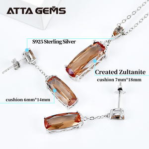 Conjuntos de joyería de piedras preciosas de sultanita sintética para mujer, aretes de Plata de Ley 925 con forma rectangular, collar, regalo de boda para mujer - Product Image 4