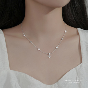 Thời Trang Đồ Trang Sức 925 Bạc Clover Zircon Vòng Cổ Cho Phụ Nữ 925 Sterling Bạc Đơn Giản Chuỗi Vòng Cổ Trang Sức Dropshipping - Product Image 3
