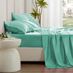 Parure de draps de luxe en satin de soie 100% pour lit King Size, 400 fils, toucher soyeux, poches profondes, <span class=keywords><strong>1</strong></span> <span class=keywords><strong>drap</strong></span> plat, <span class=keywords><strong>1</strong></span> <span class=keywords><strong>drap</strong></span>-<span class=keywords><strong>housse</strong></span>, 2 taies d'oreiller - Product Image 3