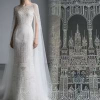 Tissu en dentelle 3D géométrique blanc brodé de perles et de sequins, 100 % polyester, pour rideaux décoratifs muraux DIY