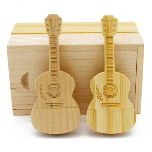 Wooded Guitar USB Flash Drive Memory Stick Customization Personalized Engraved Solid Thumb Drivers Storage Thumb Disk